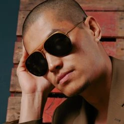 LINDA FARROW (U.K.) Abel Aviator Sunglasses In Black And Yellow Gold Women's