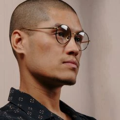 LINDA FARROW UK The CORE Optical Collection The Adams | Men's Oval Optical Frame In Black And Yellow Gold (C1)