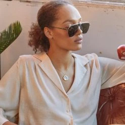 LINDA FARROW (U.K.) Alma Aviator Sunglasses In Nickel Women's