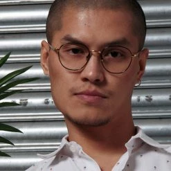 LINDA FARROW (U.K.) Anton Oval Optical Frame In Yellow Gold And Black Women's