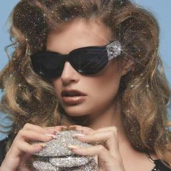 LINDA FARROW (U.K.) Virtual Try On Debbie D-Frame Sunglasses In Black And Crystal Temples