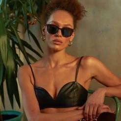 Linda Farrow Linear Coffey A Rectangular Sunglasses In Black The LINEAR Collection