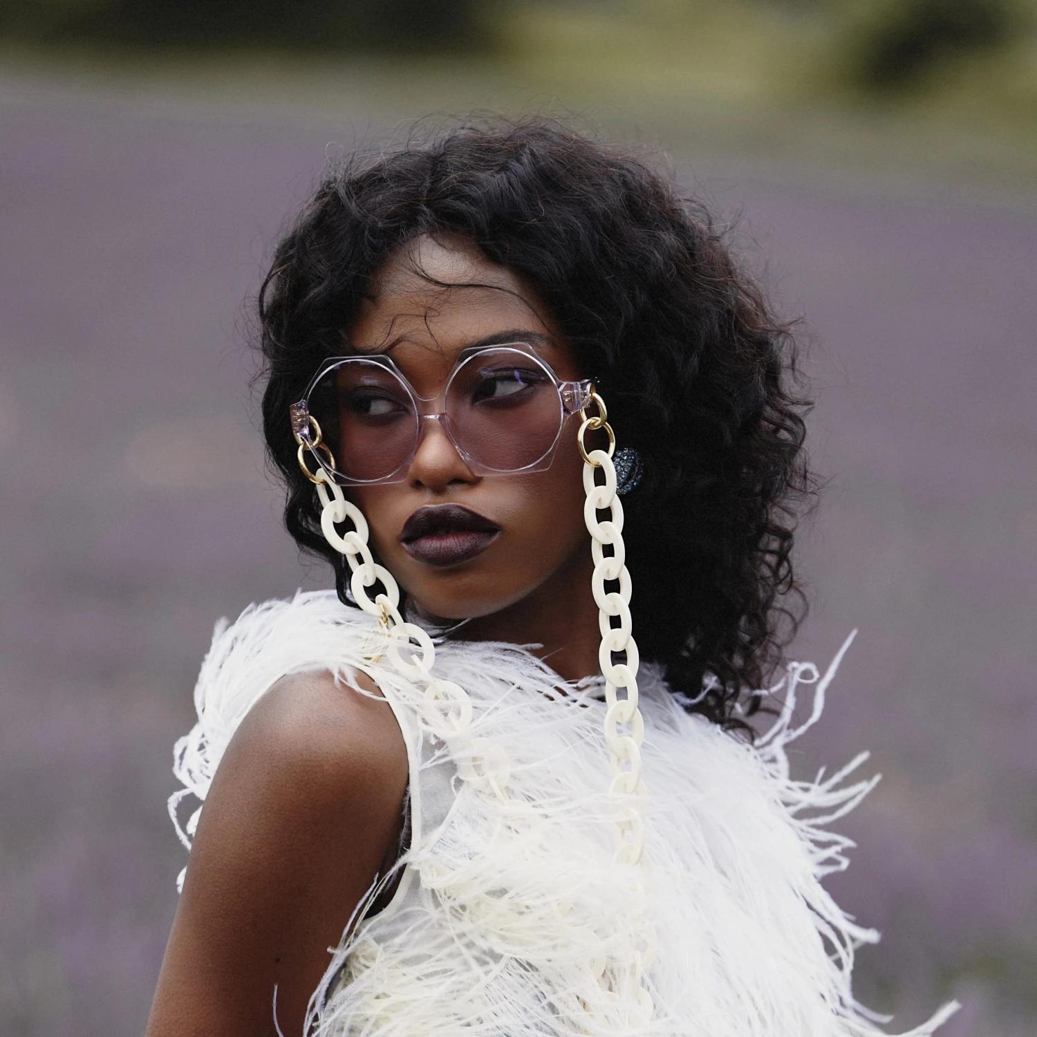 LINDA FARROW (U.K.) Bora Hexagon Sunglasses In Lilac 1 LINDA FARROW (U.K.) Bora Hexagon Sunglasses In Lilac