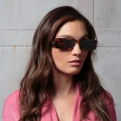 LINDA FARROW (U.K.) Dania Rectangular Sunglasses In Tortoiseshell
