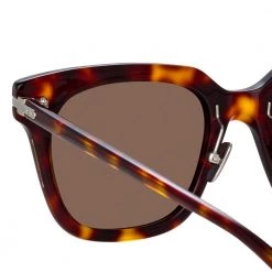 Linda Farrow Linear Empire A D-Frame Sunglasses In Tortoiseshell