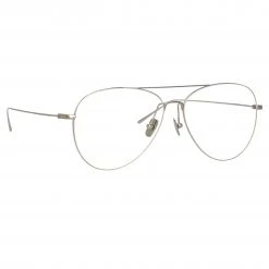 Linda Farrow Linear Lloyds Aviator Optical Frame In White Gold 7 Linda Farrow Linear Lloyds Aviator Optical Frame In White Gold
