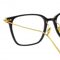 Linda Farrow Gehry Rectangular Optical Frame In Yellow Gold And Black Women's