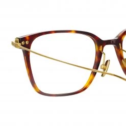 Linda Farrow Linear Gehry Rectangular Optical Frame In Tortoiseshell And Yellow Gold