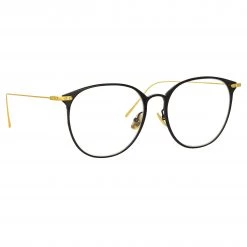 Linda Farrow Linear Sophia Oval Optical Frame In Black And Yellow Gold