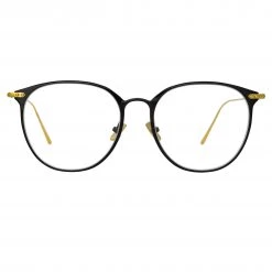 Linda Farrow Linear Sophia Oval Optical Frame In Black And Yellow Gold