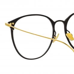 Linda Farrow Linear Sophia Oval Optical Frame In Black And Yellow Gold
