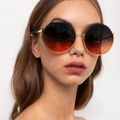 Linda Farrow Olivia Round Sunglasses In Light Gold