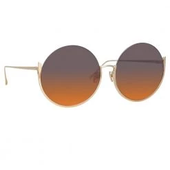 Linda Farrow Olivia Round Sunglasses In Light Gold