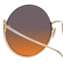 Linda Farrow Olivia Round Sunglasses In Light Gold