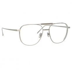 Linda Farrow Wilder Aviator Optical Frame In White Gold