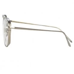 Linda Farrow Wilder Aviator Optical Frame In White Gold