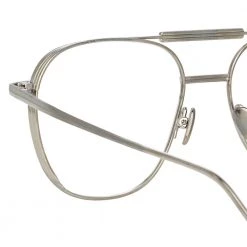 Linda Farrow Wilder Aviator Optical Frame In White Gold