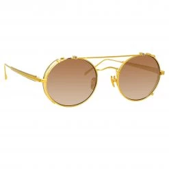 Linda Farrow Jimi Oval Sunglasses In Yellow Gold