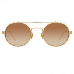 Linda Farrow Jimi Oval Sunglasses In Yellow Gold