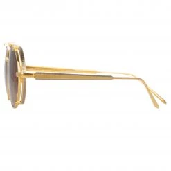 Linda Farrow Jimi Oval Sunglasses In Yellow Gold