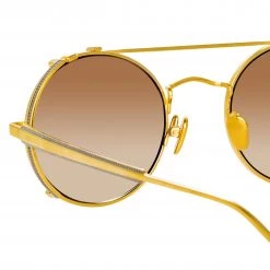Linda Farrow Jimi Oval Sunglasses In Yellow Gold