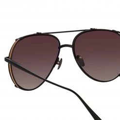 LINDA FARROW UK Women's Newman Aviator Sunglasses In Black 7 LINDA FARROW UK Women's Newman Aviator Sunglasses In Black