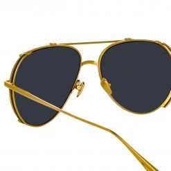 LINDA FARROW UK Newman Aviator Sunglasses In Yellow Gold Women's 7 LINDA FARROW UK Newman Aviator Sunglasses In Yellow Gold Women's