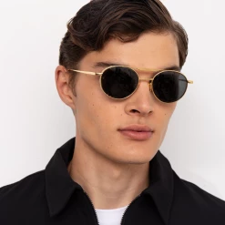 Linda Farrow Lou Oval Sunglasses In Yellow Gold Women's