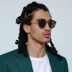 LINDA FARROW UK Cooper Oval Sunglasses In Light Gold And Brown (Men's)