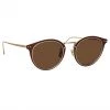 LINDA FARROW UK Cooper Oval Sunglasses In Light Gold And Brown