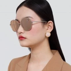 LINDA FARROW UK Hannah Cat Eye Sunglasses In White Gold And Rose Gold Lenses Women's