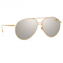LINDA FARROW UK Joni Aviator Sunglasses In Rose Gold And Platinum Lenses (Men's) Women's