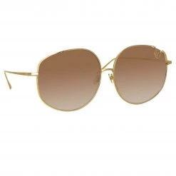 Linda Farrow Marisa Oversized Sunglasses In Yellow Gold Women's 7 Linda Farrow Marisa Oversized Sunglasses In Yellow Gold Women's