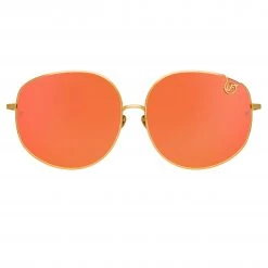 LINDA FARROW (U.K.) Marisa Oversized Sunglasses In Yellow Gold And Red