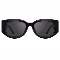 LINDA FARROW (U.K.) Virtual Try On Debbie D-Frame Sunglasses In Black And Crystal Temples