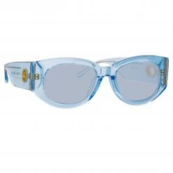 LINDA FARROW (U.K.) Debbie D-Frame Sunglasses In Blue