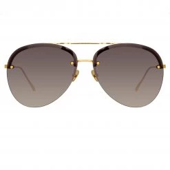 LINDA FARROW UK Women's Dee Aviator Sunglasses In Yellow Gold And Grey