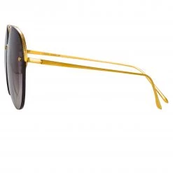 LINDA FARROW UK Women's Dee Aviator Sunglasses In Yellow Gold And Grey