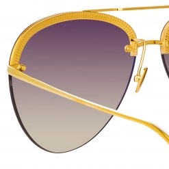 LINDA FARROW UK Women's Dee Aviator Sunglasses In Yellow Gold And Grey