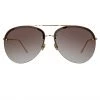 LINDA FARROW UK Dee Aviator Sunglasses In Light Gold And Grey
