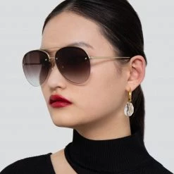 LINDA FARROW UK Women's Dee Aviator Sunglasses In Yellow Gold And Grey