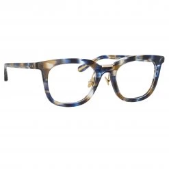 LINDA FARROW (U.K.) Burton Optical D-Frame In Blue Tortoiseshell