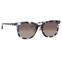 LINDA FARROW (U.K.) Burton D-Frame Sunglasses In Blue Tortoiseshell Women's