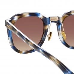 LINDA FARROW (U.K.) Fletcher Angular Sunglasses In Blue Tortoiseshell 7 LINDA FARROW (U.K.) Fletcher Angular Sunglasses In Blue Tortoiseshell