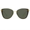 LINDA FARROW UK Liza Cat Eye Sunglasses In Black And Yellow Gold Women's