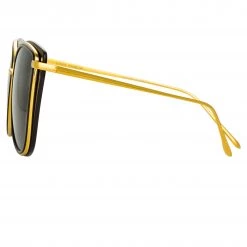 LINDA FARROW UK Liza Cat Eye Sunglasses In Black And Yellow Gold Women's