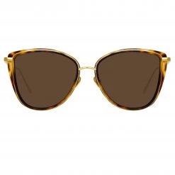 LINDA FARROW UK Women's Liza Cat Eye Sunglasses In Tortoiseshell And Yellow Gold