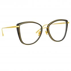LINDA FARROW UK Liza Cat Eye Optical Frame In Black And Yellow Gold