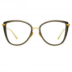LINDA FARROW UK Liza Cat Eye Optical Frame In Black And Yellow Gold