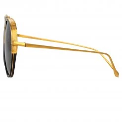 LINDA FARROW (U.K.) Abel Aviator Sunglasses In Black And Yellow Gold Women's